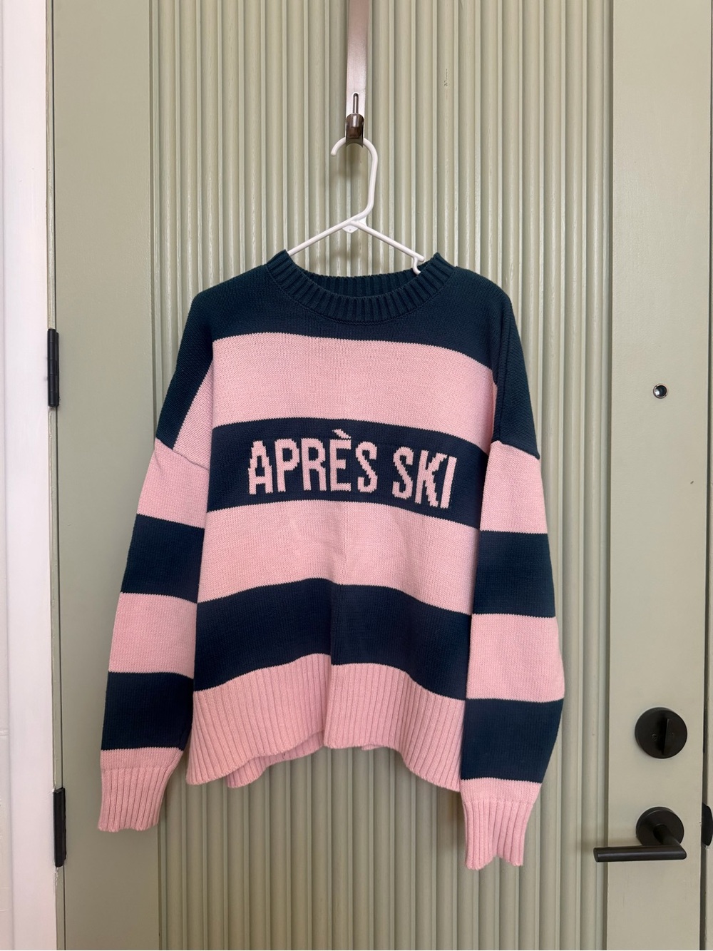 Beach Riot Pink & Navy Striped 'APRÈS SKI' Crewneck Sweater Anthropologie